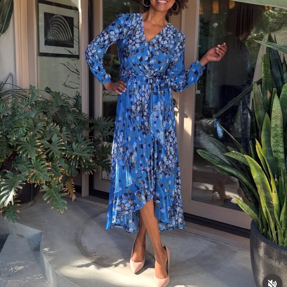 Long Sleeve Blue Floral Dress
